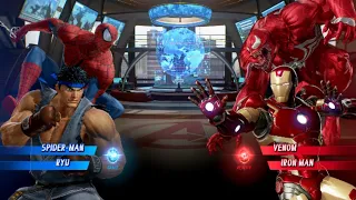 Spiderman & Ryu V's Venom & Ironman [Very Hard]AI Marvel vs capcom infinite game Play pc