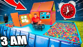 24 HOUR Box Fort Boat In Ball Pit Pool! Scary 3 AM MONSTER CHALLENGE!