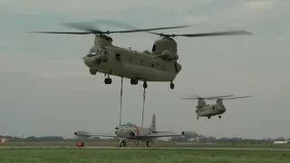 U.S. Army Chinook Sling Loads and Delivers an F-80 fighter jet