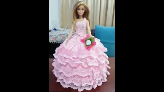 VESTIDO (QUINCEAÑERA) TEJIDO A CROCHET PARA MUÑECA BARBIE FÀCIL DE HACER 💕