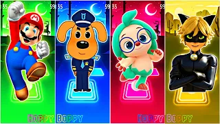 Super Mario 🆚 Sheriff Labrador 🆚 Pinkfong and Hogi 🆚 Cat Noir - Miraculous LadyBug 🎶 Tiles Hop