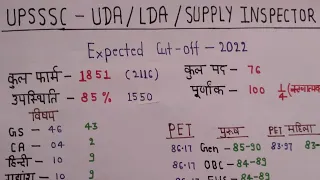 UPSSSC LDA/UDA/ Supply Inspector Cut off 2022| Supply inspector expected cut off | Lda/ Uda cutoff |