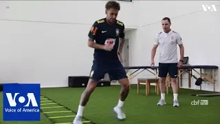 Brazil's football team including Neymar trains for World Cup