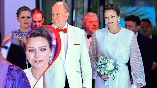 Princess Charlene of Monaco in a bridal-inspired gown as she attends ball with husband Prince Albert