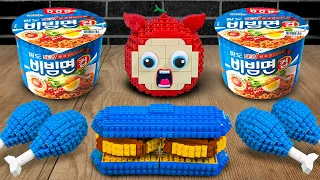 LEGO Food Challenge: Eating Green Food Mukbang IRL / Stop Motion Cooking ASMR