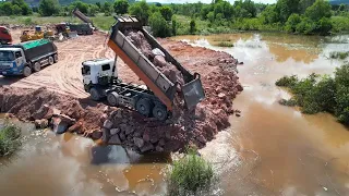 Ep32 -Wonderful Technology with Skills Operator Heavy Equipment at Dozer Trucks Move and Pushes rock