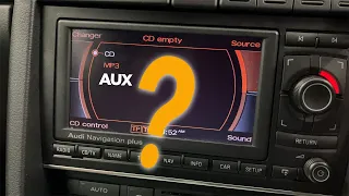 VW Audi Lamborghini RNS-E Radio AUX Coding Amazon Bluetooth Adapter install + Bonus Mystery Noise