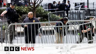 New York police identify man who set himself on fire outside Trump trial court | BBC News