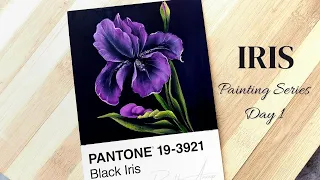 HOW to paint || IRIS || Acrylic Painting Flowers || PANTONE Card || DAY #1