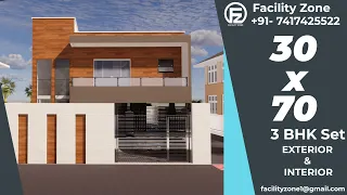 30 x 70 House Design | 3BHK Set | Facility Zone | Design No - 01