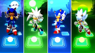 Sonic exe 🆚 Silver Sonic 🆚 Sonic The Hedgehog 🆚 Hyper Sonic | Sonic Team Tiles Hop EDM Rush