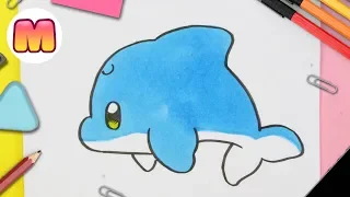 COMO DIBUJAR UN DELFIN KAWAII FACIL PASO A PASO - Como dibujar y pintar animales kawaii