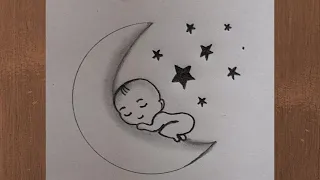 How to draw a Baby sleeping in moon | Easy drawing | @TamilNewArt