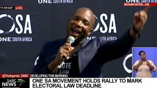 One SA Movement leader Mmusi Maimane addresses the electoral law rally at the Constitutional Hill