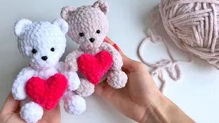 Crochet bear with a heart // Master class // A gift from the heart