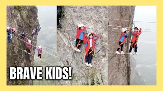Children climbing a cliff #76 Best of China #Shorts