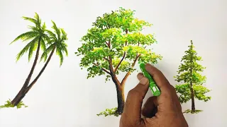 How to Draw Tree with Oil Pastels for Beginners step by step | 3 Types of Tree with Oil Pastels