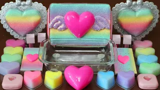 Mixing”Pastel Heart” Eyeshadow and Makeup,parts,glitter Into Slime!Satisfying Slime Video!★ASMR★