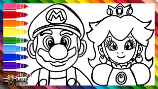 Disegnare e Colorare Super Mario e Principessa Peach 👨❤️👸🏼🍄🌈 Disegni per Bambini