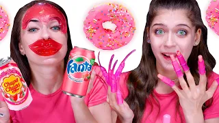 ASMR Pink Food Challenge | Eating Only One Color Food For 24 Hours By LiLiBu