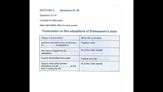 IELTS Listening Section-3(Presentation on film adaptations of Shakespeare's plays) with answers