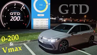 VW Golf 8 GTD 0-200 Km/h Acceleration & Topspeed Dragy GPS