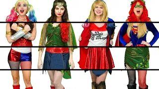 DC GIRLS CLOTHES SWITCH UP. HARLEY QUINN, WONDER WOMEN, SUPERGIRL & POISON IVY. Totally TV Parody