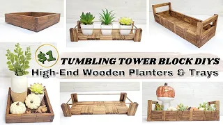 High-End Wooden Planters & Trays - $1 TUMBLING TOWER BLOCK - Dollar Tree DIY