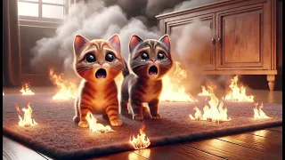 Sad cat story | Twins kittens trapped in the flames😿Poor cat#cat#catstory#poorcat