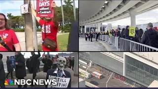 Thousands of flight attendants walk out as ride-share drivers prepare for strike at U.S. airports 