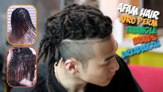 Straight hair dreads [dreadlocks] with Afro perm [Triangle box braids Dreadlocks]