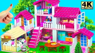 (Amazing) Build 3-Storey Pink Villa with Cow Shed and Bathtub Pink | ❤️ DIY Mini House