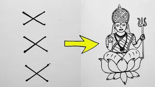 Easy Lakshmi Devi drawing from 2×6 dots // How to draw a Goddess Lakshmi Easy // Diwali drawing easy