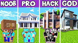 Minecraft: FAMILY PERFECT HOUSE BUILD CHALLENGE - NOOB vs PRO vs HACKER vs GOD in Minecraft / MODERN