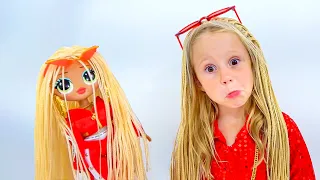 Nastya cuts her clothes and dresses like a doll - Video series for kids