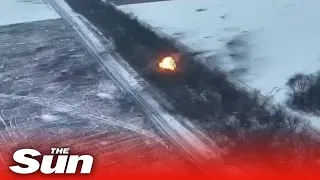 Huge explosions as Ukrainian drones drop bombs on Russian soldiers