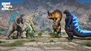 Heisei Godzilla, Minotaur vs Atomic Godzilla, Skeleton Godzilla - Epic Fight Scene ( GTA V Mods )