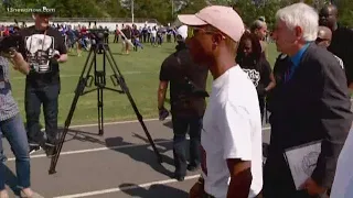 Pharrell Williams attends Battle of the Bands at his alma mater