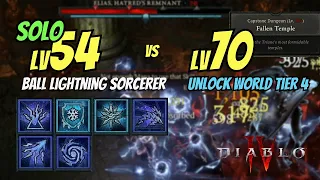 Lv54 Ball Lightning Sorcerer Unlocks World Tier 4 w/ Full Build - Diablo 4