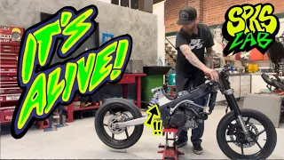 FIRST START! - custom engine swap - CRF450 into a CBR125 - Part 7