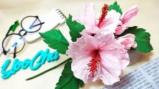 How to make Hibiscus flowers out of easy crepe paper/DIY/ASMR craft paper