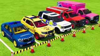 POLICE CARS, RESCUE CAR, AMBULANCE EMERGENCY TRUCK TRANSPORTING WITH MAN TRUCKS ! FS22