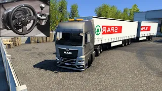 MAN TGX Double Trailer - Euro Truck Simulator 2 | Steering Wheel + Shifter Gameplay
