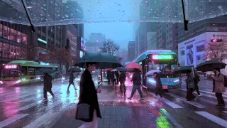 [4K] Walking in the Heavy Rain of Gangnam Seoul AM7 ASMR🎧  Ambience sounds Binaural sounds Korea