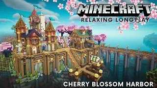 Minecraft Cherry Blossom Longplay - Creative Building Harbor Village (No Commentary) [1.20]