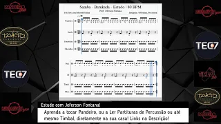 Batukada - Samba - PlayAlong 80 bpm | Com Partitura | Pandeiro, Tamborim, Chocalho e Surdo