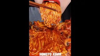 ASMR SPICY BABY OCTOPUS, TRUFFLE BLACK BEAN NOODLES, ENOKI MUSHROOMS 짜장불닭팽이 짜파게티 먹방 #asmr #mukbang