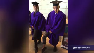 Dylan and Cole Sprouse switch places at their NYU graduation