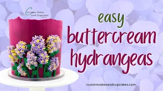 EASY BUTTERCREAM HYDRANGEA Tutorial: How to Pipe Beginner Frosting Flowers, Leaves, Stems on Cake