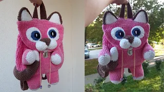 Tutorial Crochet plush backpack - cat with ears, original crochet backpack quickly and easily